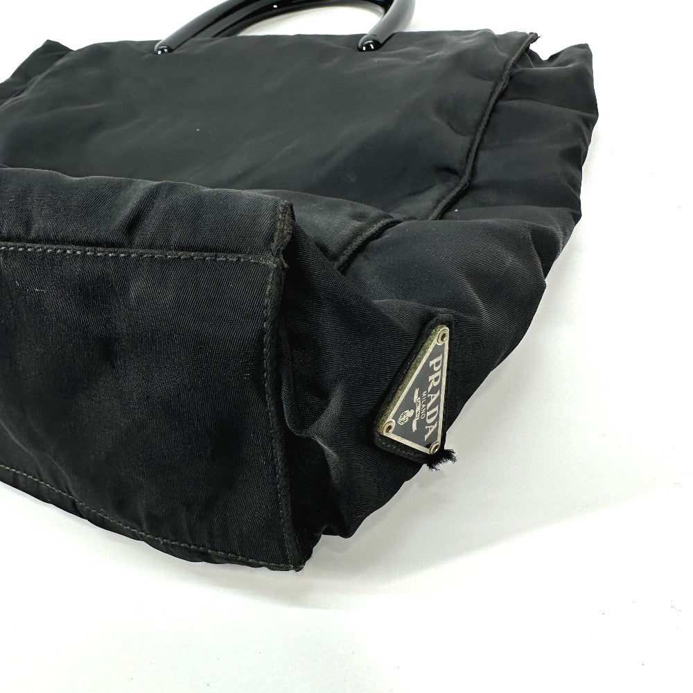 PRADA Handbag Nylon black Triangle logo plate Plat Stick handle