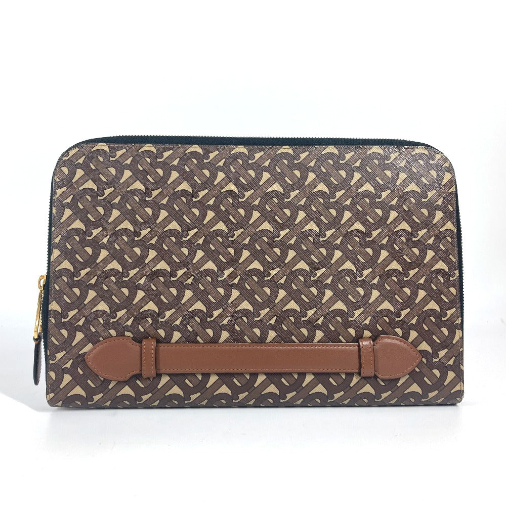 BURBERRY Clutch bag Leather / canvas Brown TB logo
