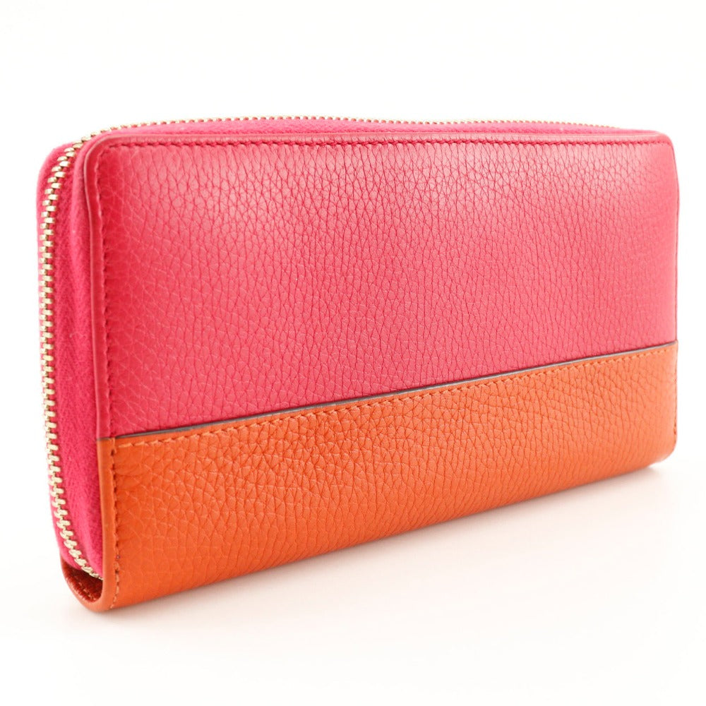 GUCCI Long Wallet Purse 307984 Calfskin Pink / Orange Bamboo tassel Zip Around