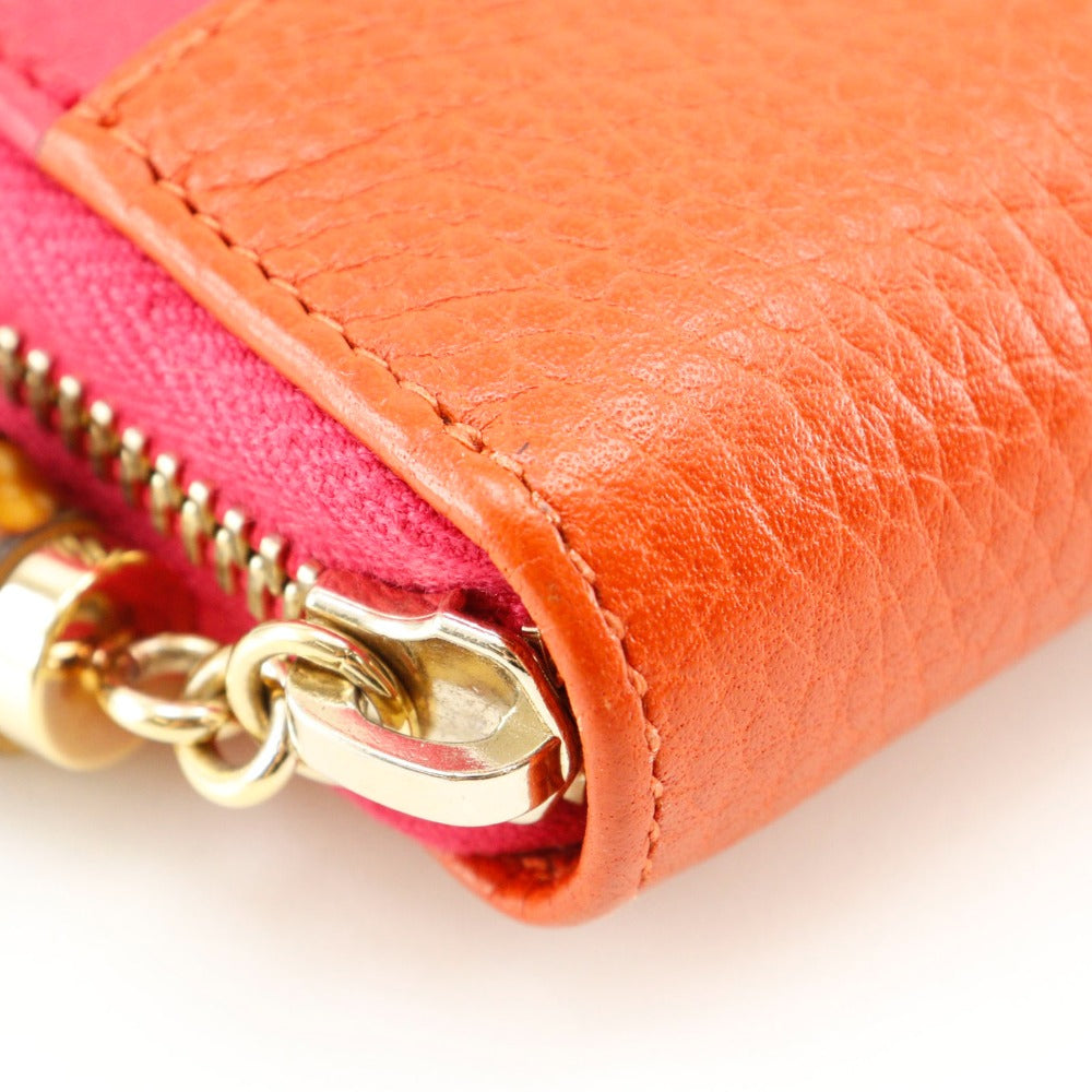 GUCCI Long Wallet Purse 307984 Calfskin Pink / Orange Bamboo tassel Zip Around