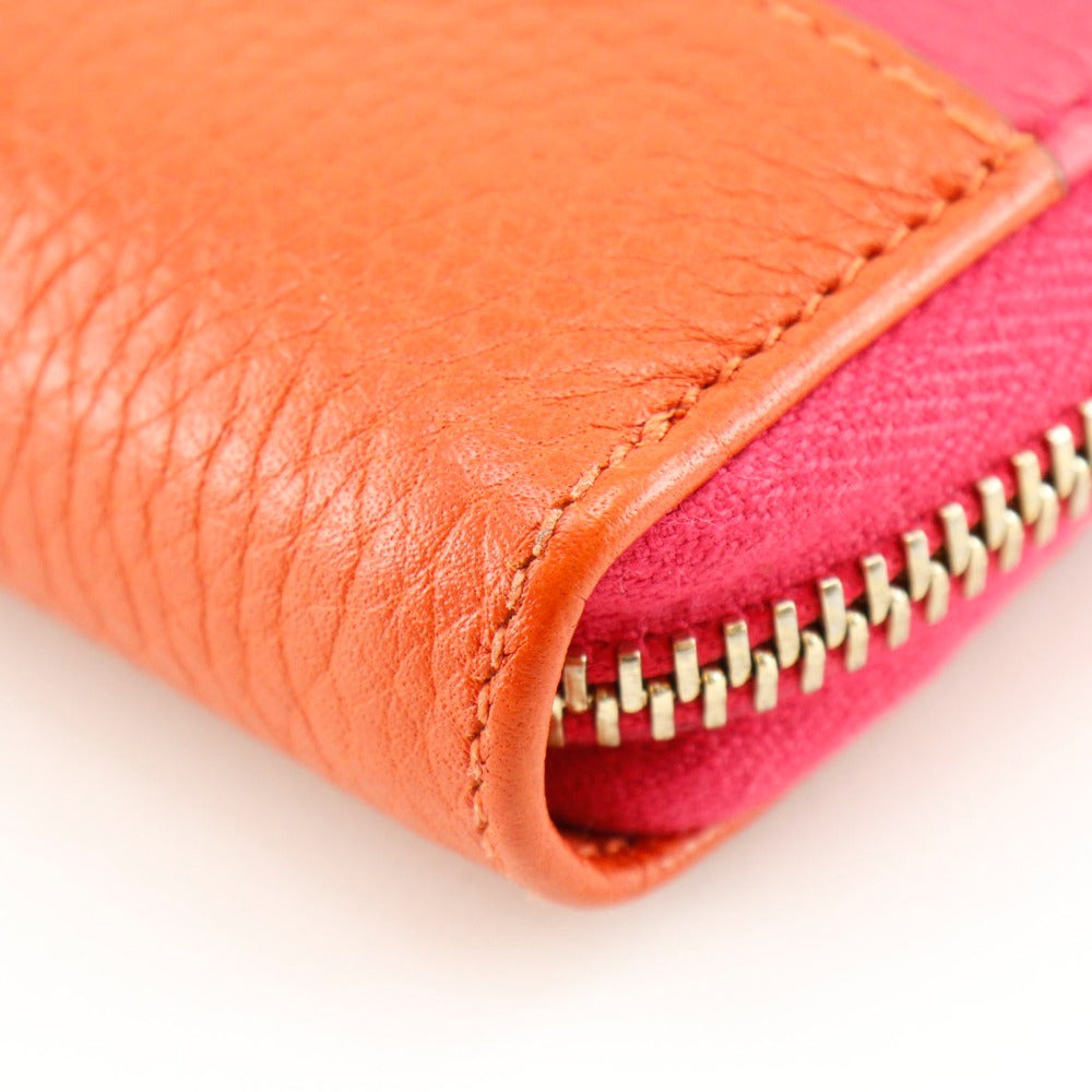 GUCCI Long Wallet Purse 307984 Calfskin Pink / Orange Bamboo tassel Zip Around
