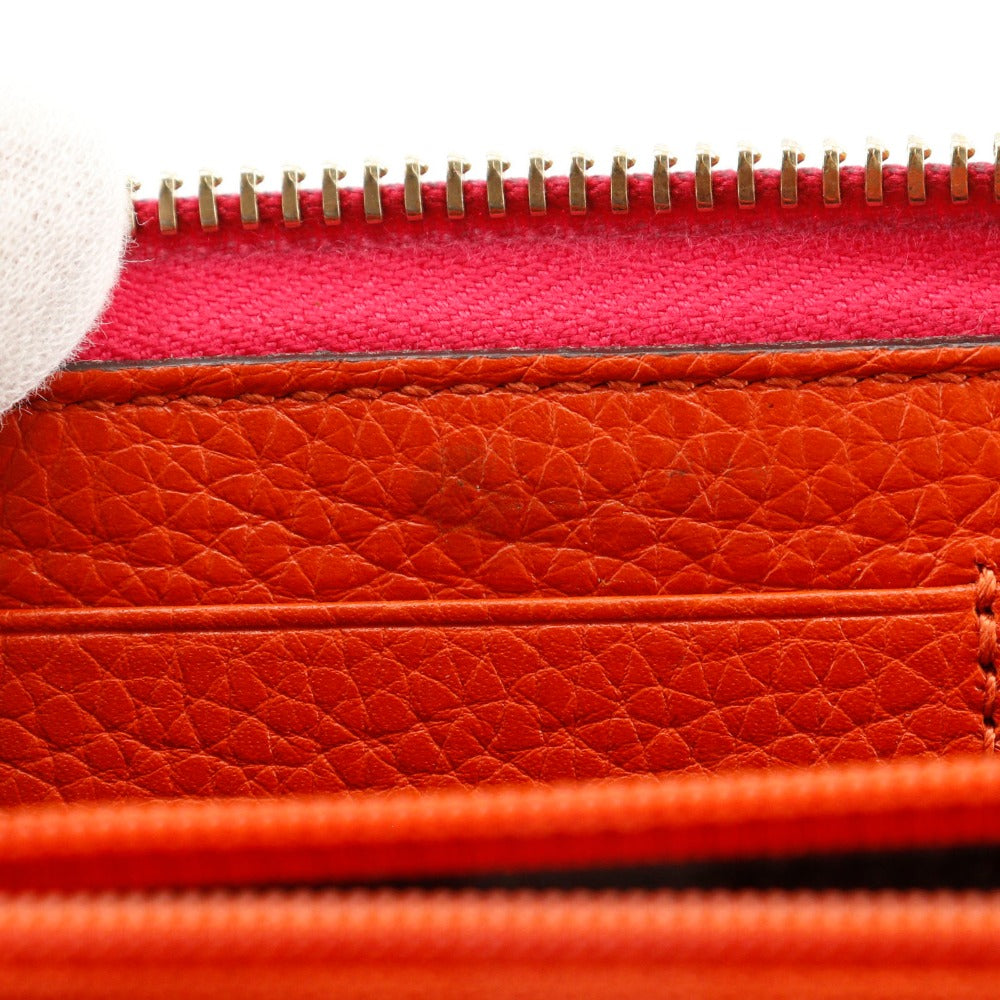 GUCCI Long Wallet Purse 307984 Calfskin Pink / Orange Bamboo tassel Zip Around