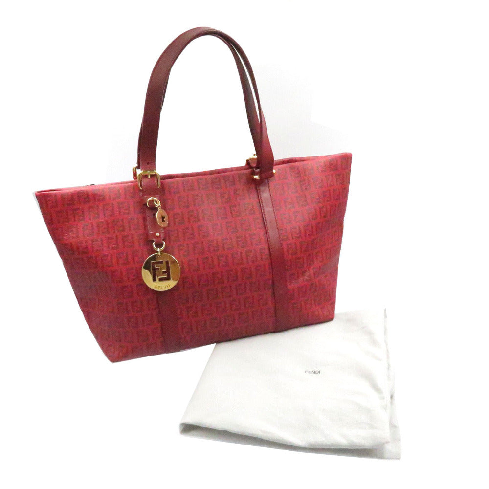 FENDI Tote Bag 8BH215 PVC coated canvas Red Zucchino Women Used Authentic