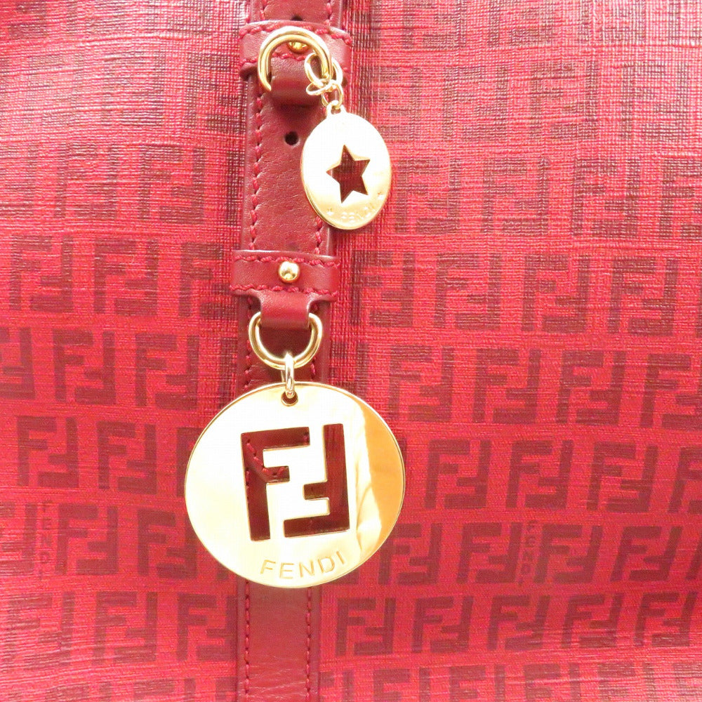FENDI Tote Bag 8BH215 PVC coated canvas Red Zucchino Women Used Authentic