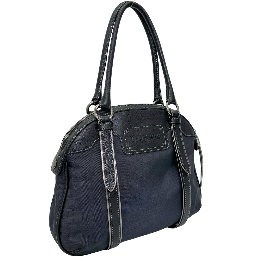 LOEWE Handbag Nylon canvas, leather black anagram Women Used Authentic