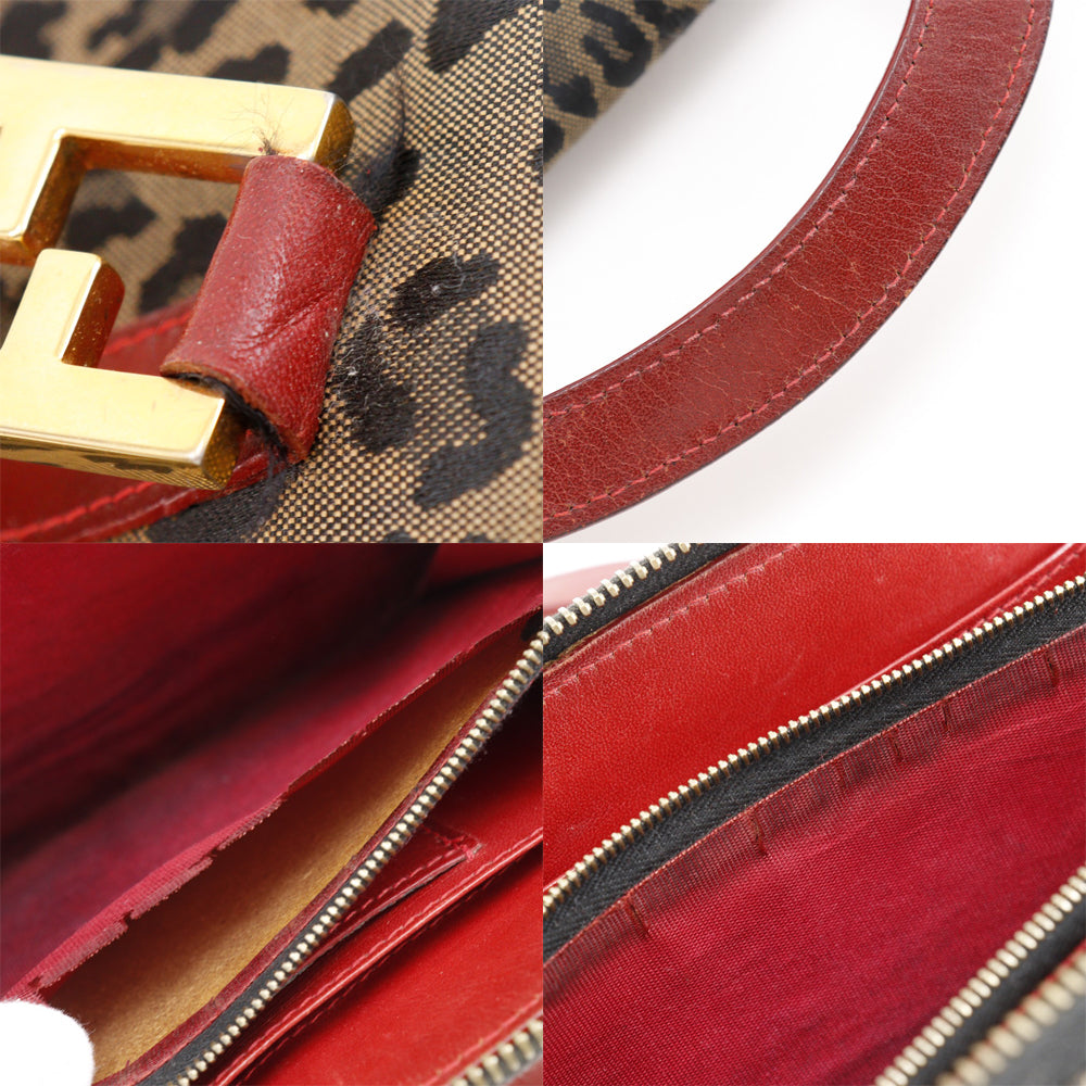 FENDI Handbag Nylon canvas Brown / red Leopard Leopard Pattern Wallet bag