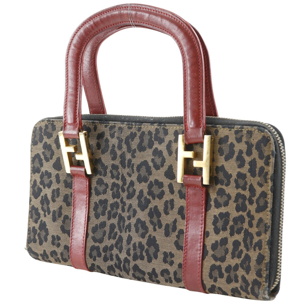FENDI Handbag Nylon canvas Brown / red Leopard Leopard Pattern Wallet bag