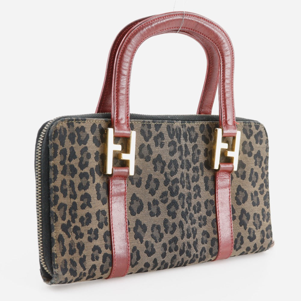 FENDI Handbag Nylon canvas Brown / red Leopard Leopard Pattern Wallet bag
