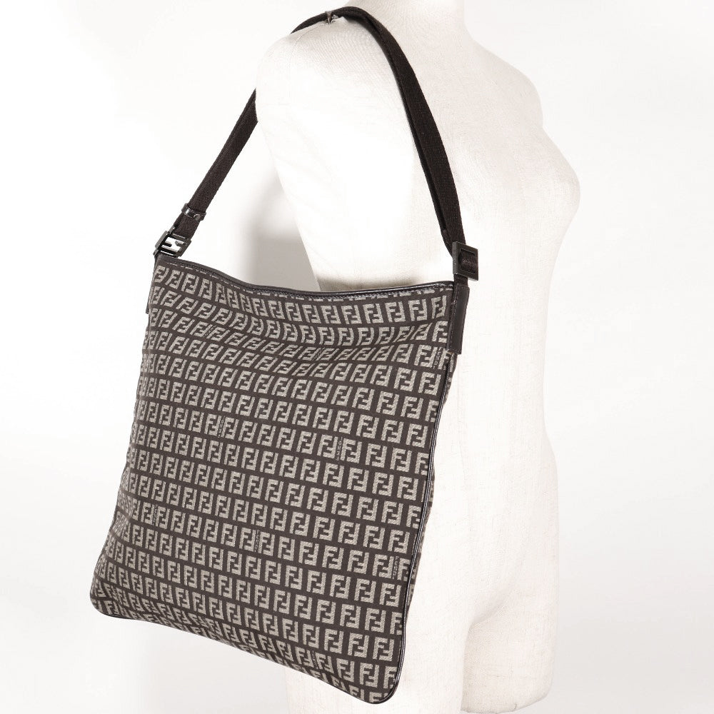 FENDI Shoulder Bag canvas Brown Zucchino one belt