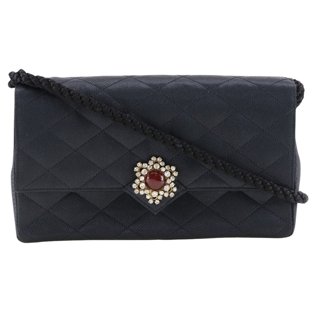 CHANEL Shoulder Bag Satin black Women Used Authentic