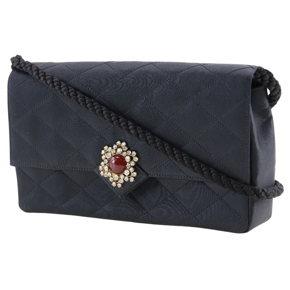CHANEL Shoulder Bag Satin black Women Used Authentic