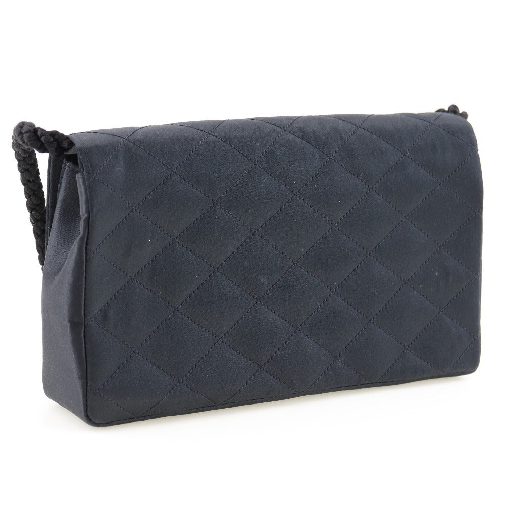 CHANEL Shoulder Bag Satin black Women Used Authentic