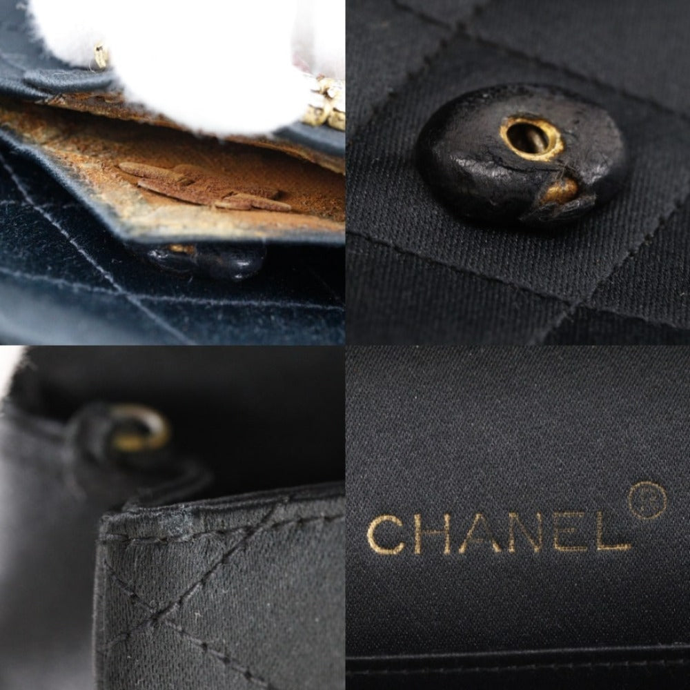 CHANEL Shoulder Bag Satin black Women Used Authentic