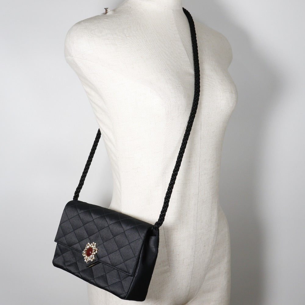 CHANEL Shoulder Bag Satin black Women Used Authentic