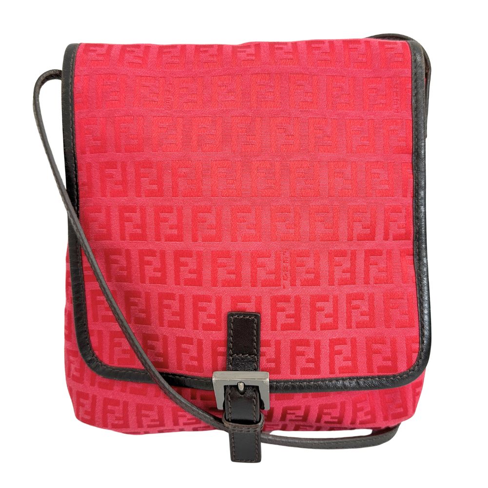 FENDI Shoulder Bag 8BT052 Canvas, leather Red Zucca Women Used Authentic
