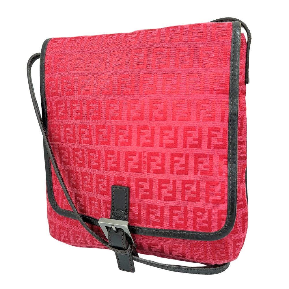 FENDI Shoulder Bag 8BT052 Canvas, leather Red Zucca Women Used Authentic