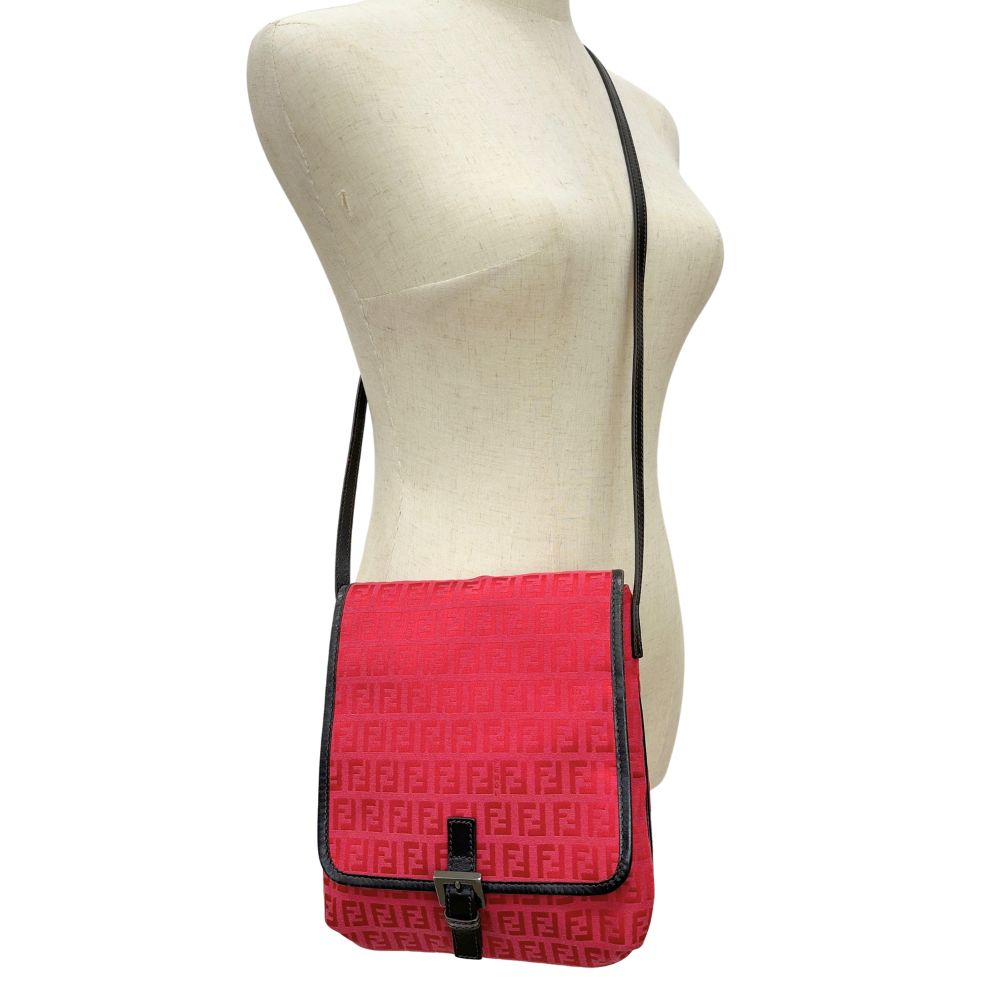 FENDI Shoulder Bag 8BT052 Canvas, leather Red Zucca Women Used Authentic
