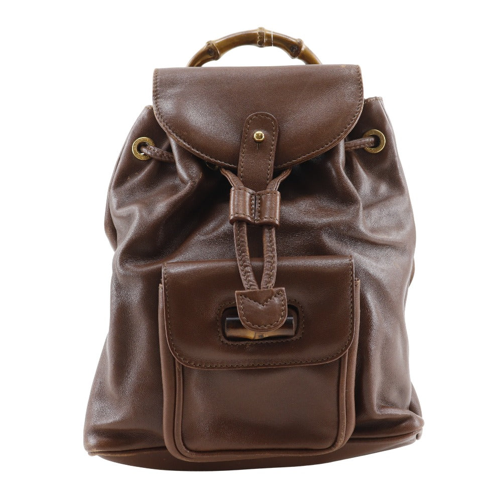 GUCCI Backpack leather Brown Old Gucci Bamboo handle