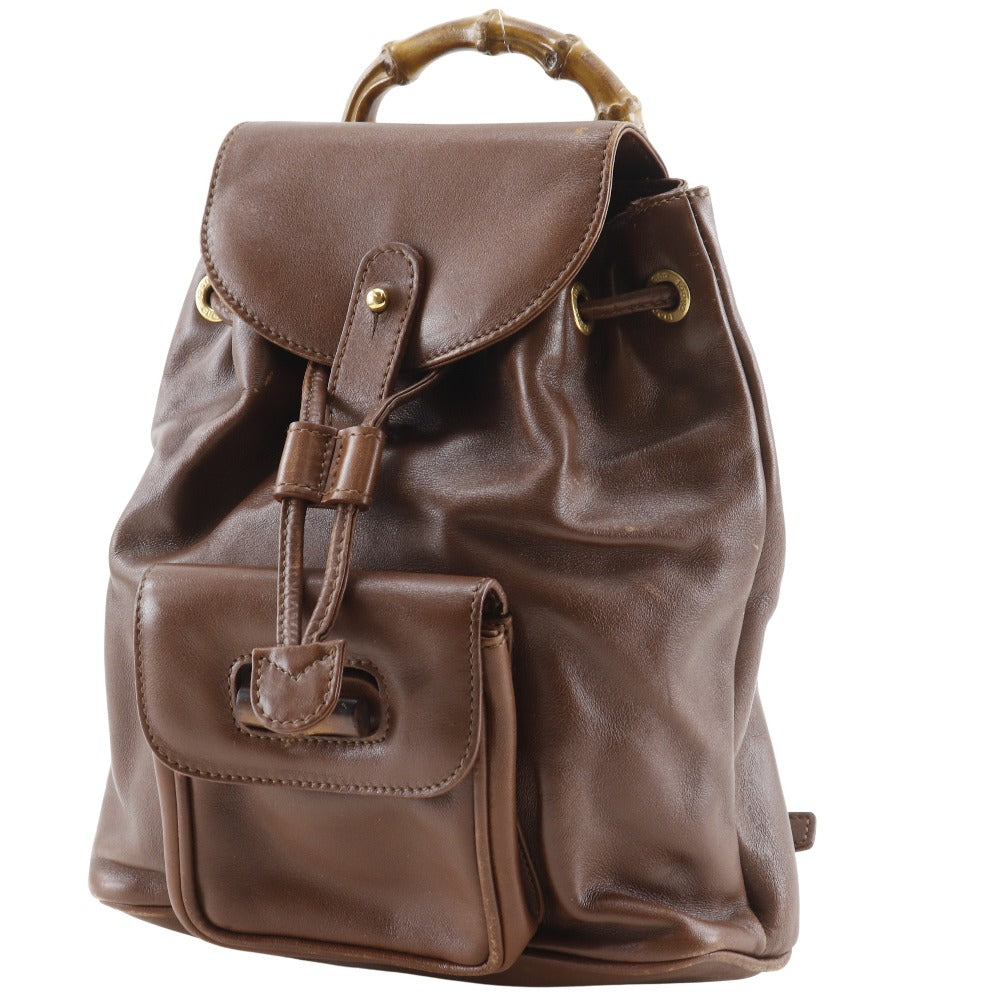 GUCCI Backpack leather Brown Old Gucci Bamboo handle