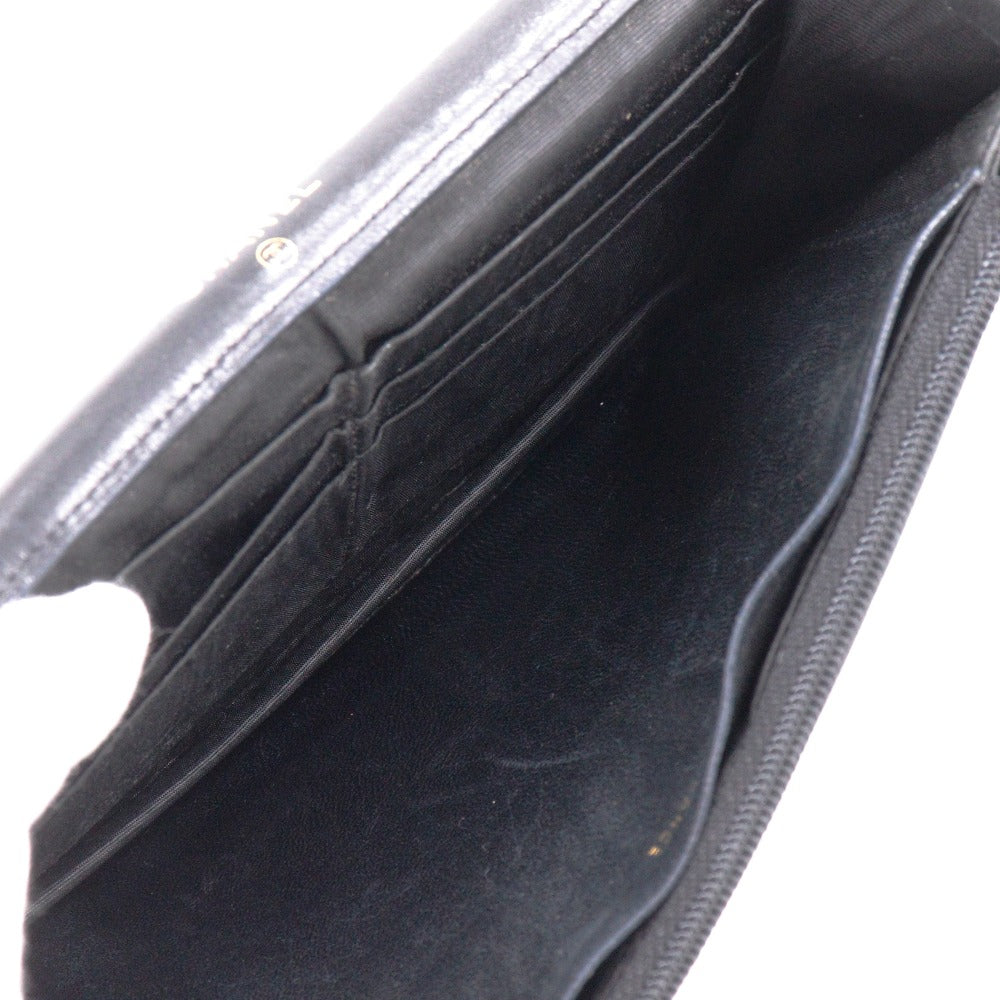 CHANEL Long Wallet Purse lambskin black vintage COCO Mark