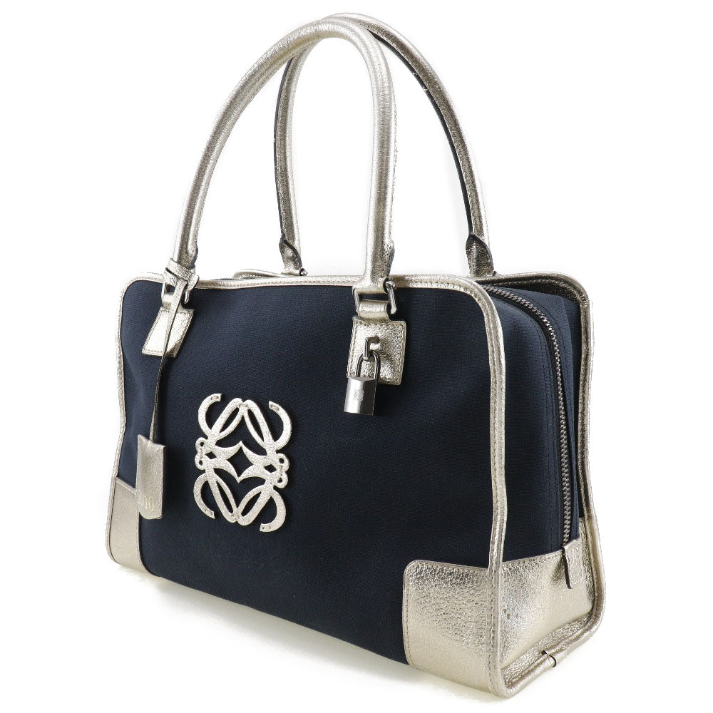 LOEWE Handbag Canvas, Leather Navy 2010 Boston Duffel bag Amazona 36 Women Used Authentic
