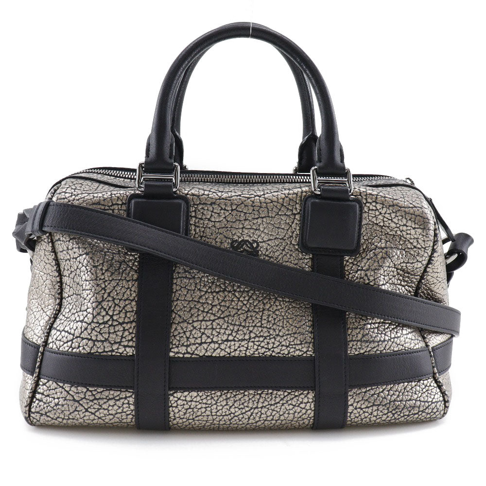 LOEWE Handbag Calfskin Black, Silver Mini Boston 2WAYShoulder Women Used Authentic