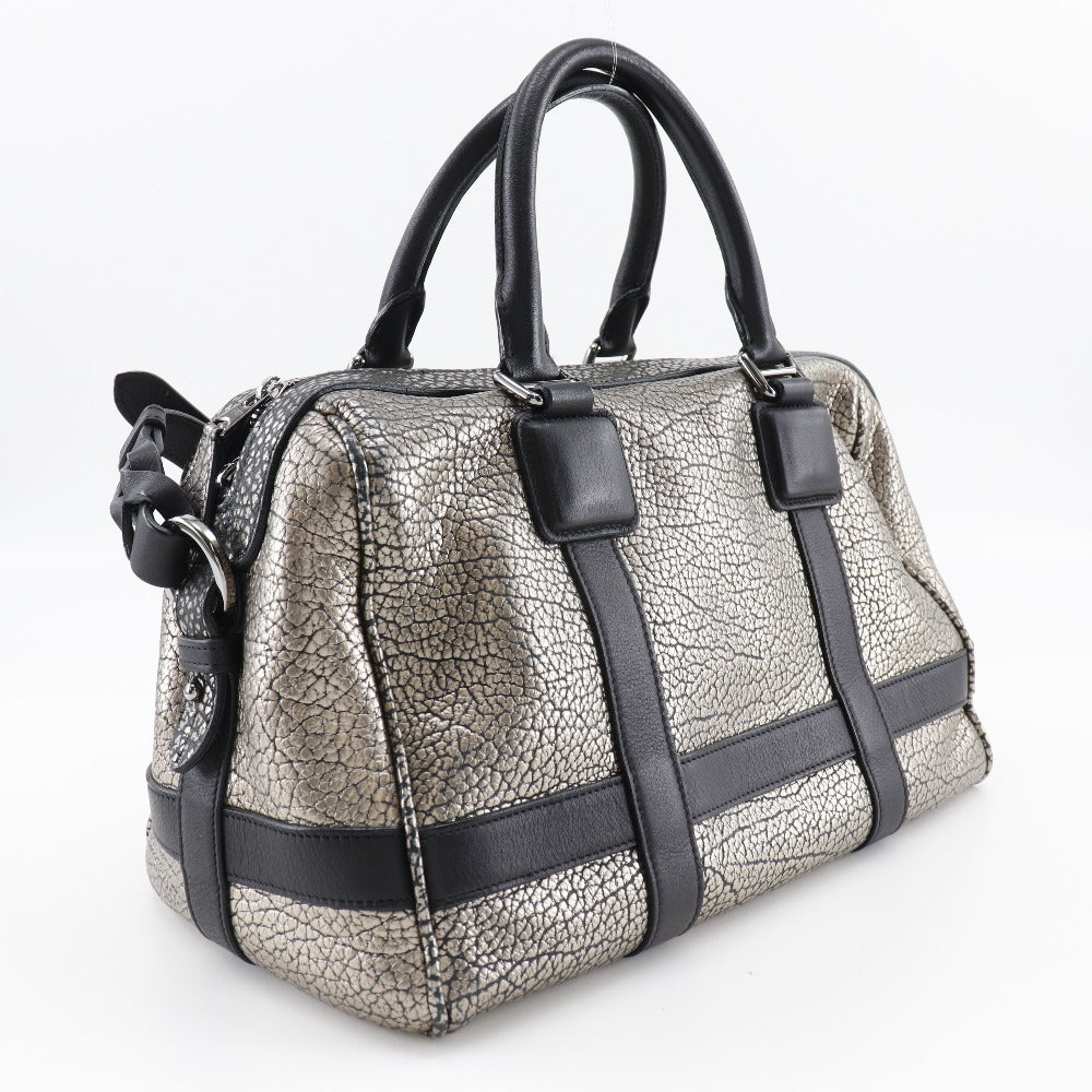 LOEWE Handbag Calfskin Black, Silver Mini Boston 2WAYShoulder Women Used Authentic