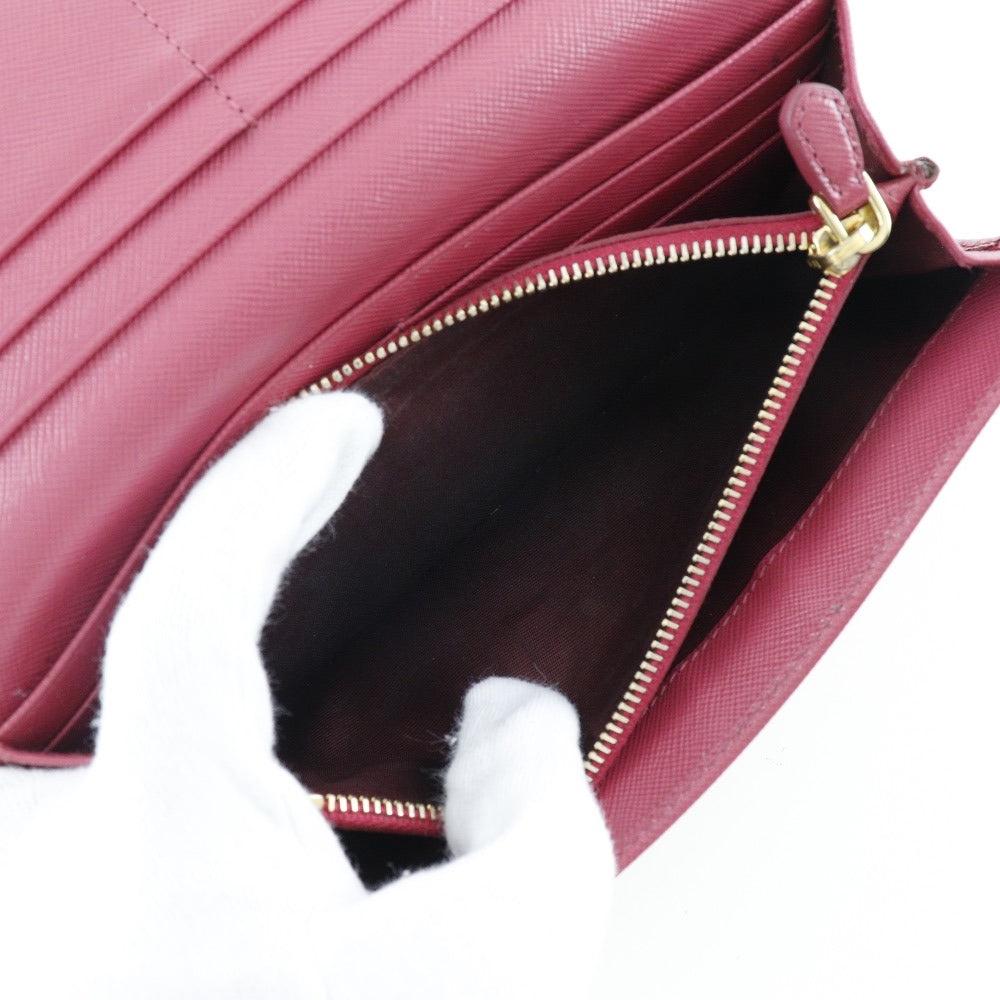 PRADA Long Wallet Purse 1M1132 Safiano pink ribbon Women Used Authentic