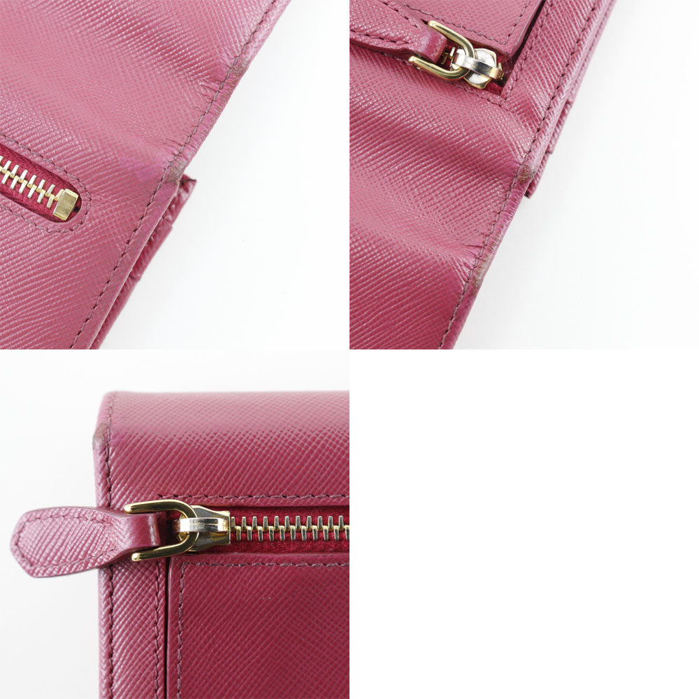PRADA Long Wallet Purse 1M1132 Safiano pink ribbon Women Used Authentic