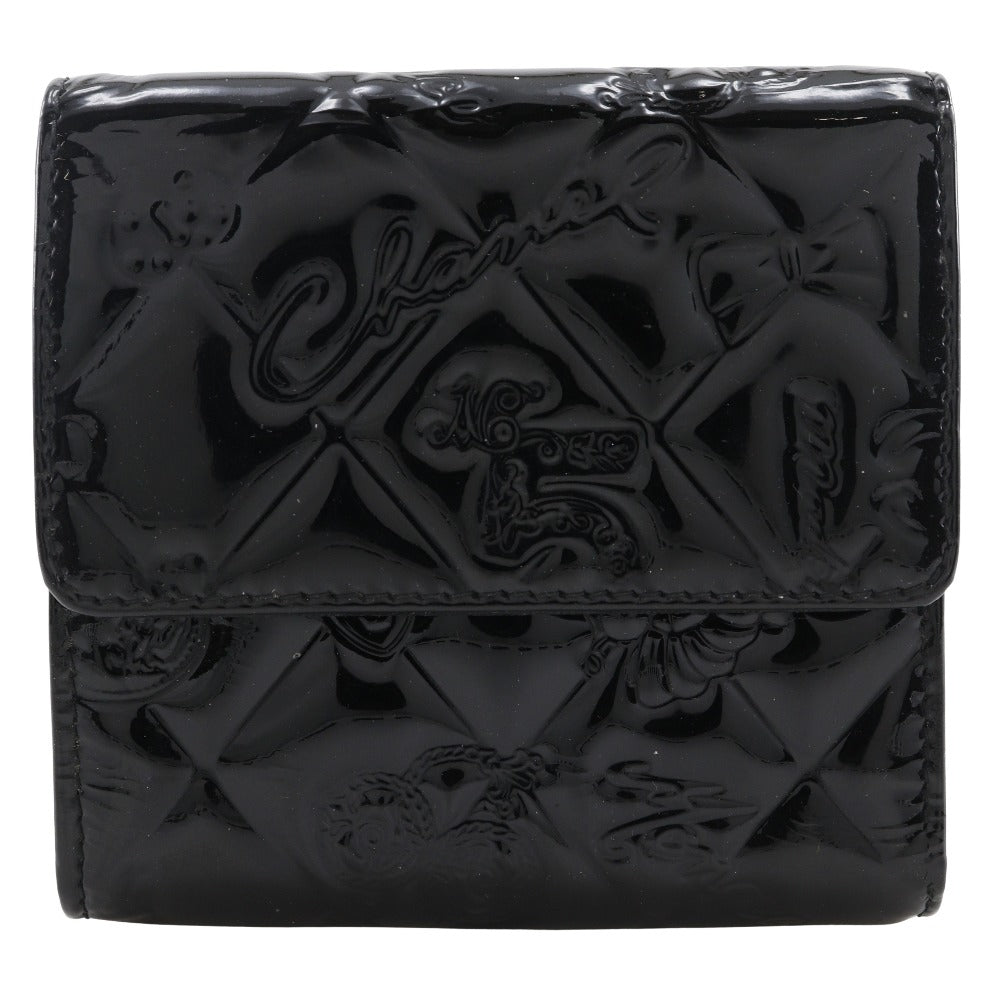 CHANEL Bifold Wallet A37152 Patent leather black W Hook Wallet Icon line