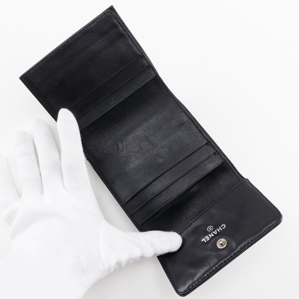 CHANEL Bifold Wallet A37152 Patent leather black W Hook Wallet Icon line