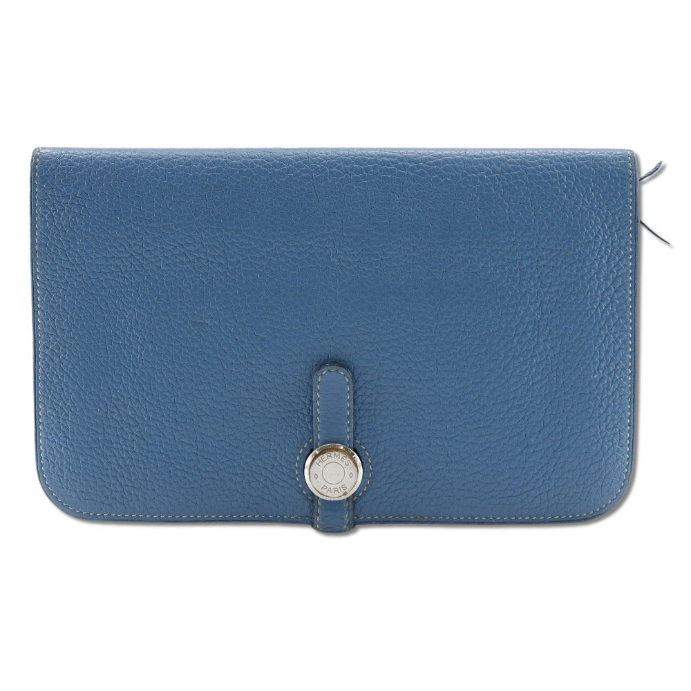 HERMES Long Wallet Purse Togo blue Dogon GM unisex(Unisex) Used Authentic