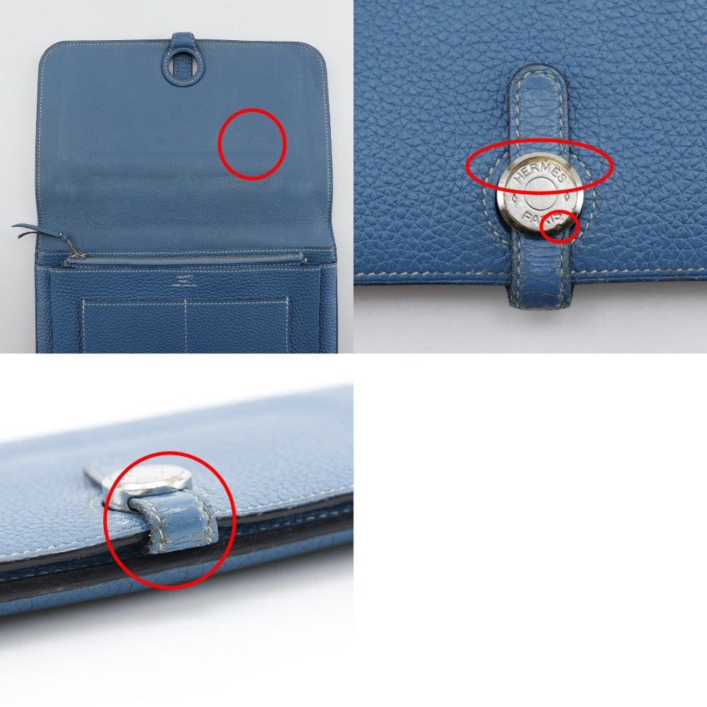 HERMES Long Wallet Purse Togo blue Dogon GM unisex(Unisex) Used Authentic