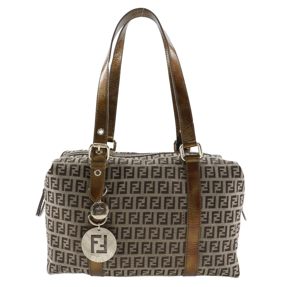 FENDI Shoulder Bag 8BL106-CNL Nylon canvas bronze Mini Boston Zucca Women Used Authentic