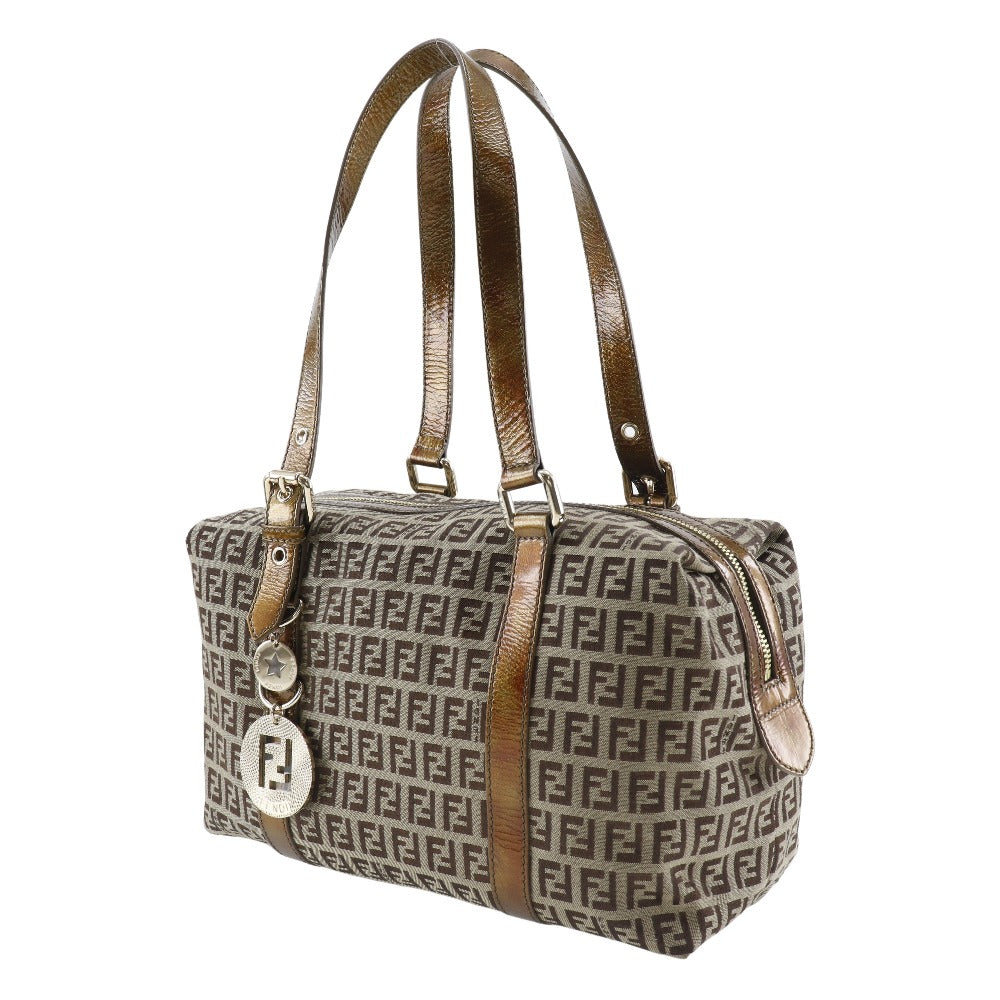 FENDI Shoulder Bag 8BL106-CNL Nylon canvas bronze Mini Boston Zucca Women Used Authentic