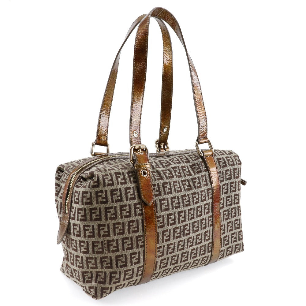 FENDI Shoulder Bag 8BL106-CNL Nylon canvas bronze Mini Boston Zucca Women Used Authentic