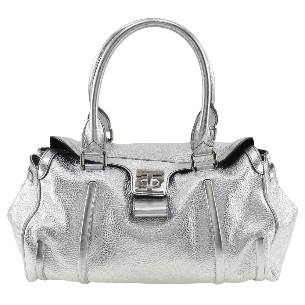 CELINE Handbag Calfskin Silver With logo Women Used Authentic