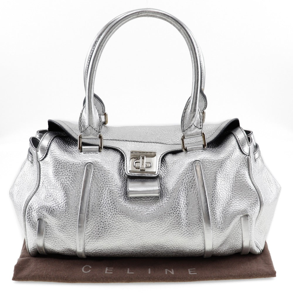 CELINE Handbag Calfskin Silver With logo Women Used Authentic