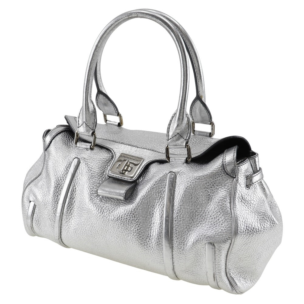 CELINE Handbag Calfskin Silver With logo Women Used Authentic