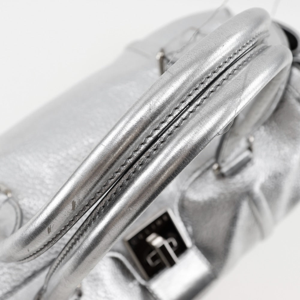 CELINE Handbag Calfskin Silver With logo Women Used Authentic