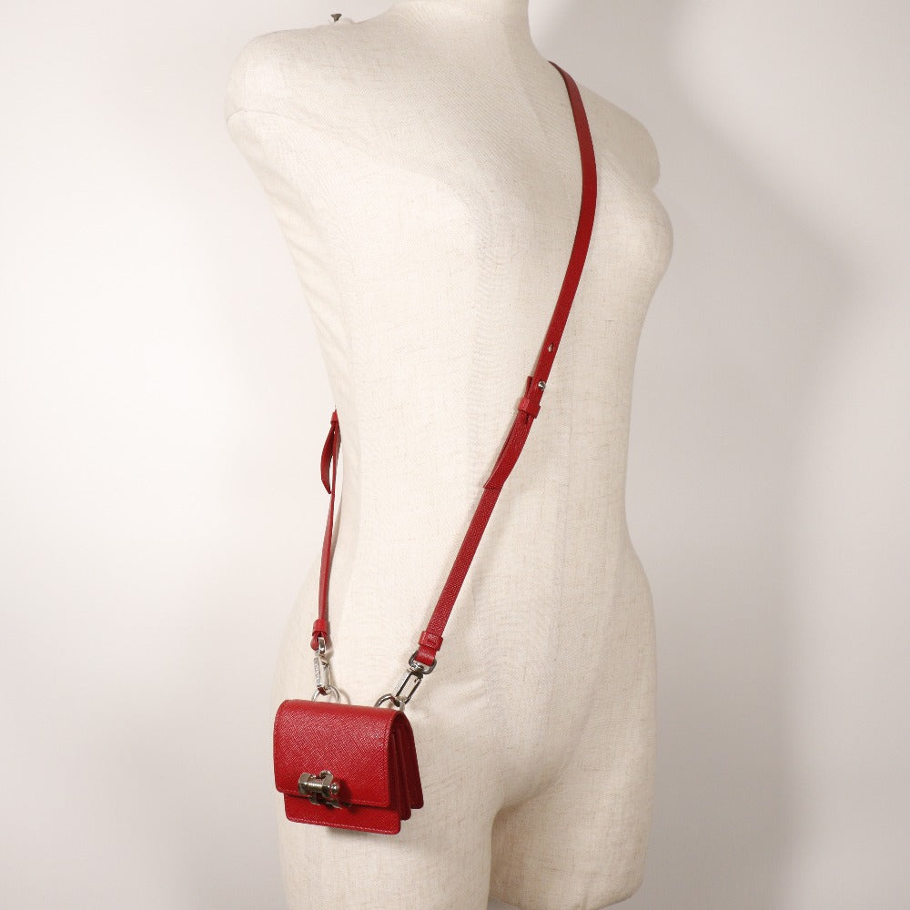 PRADA Shoulder Bag 2ZH097 Safiano Red Pochette Shoulder pouch Women Used Authentic