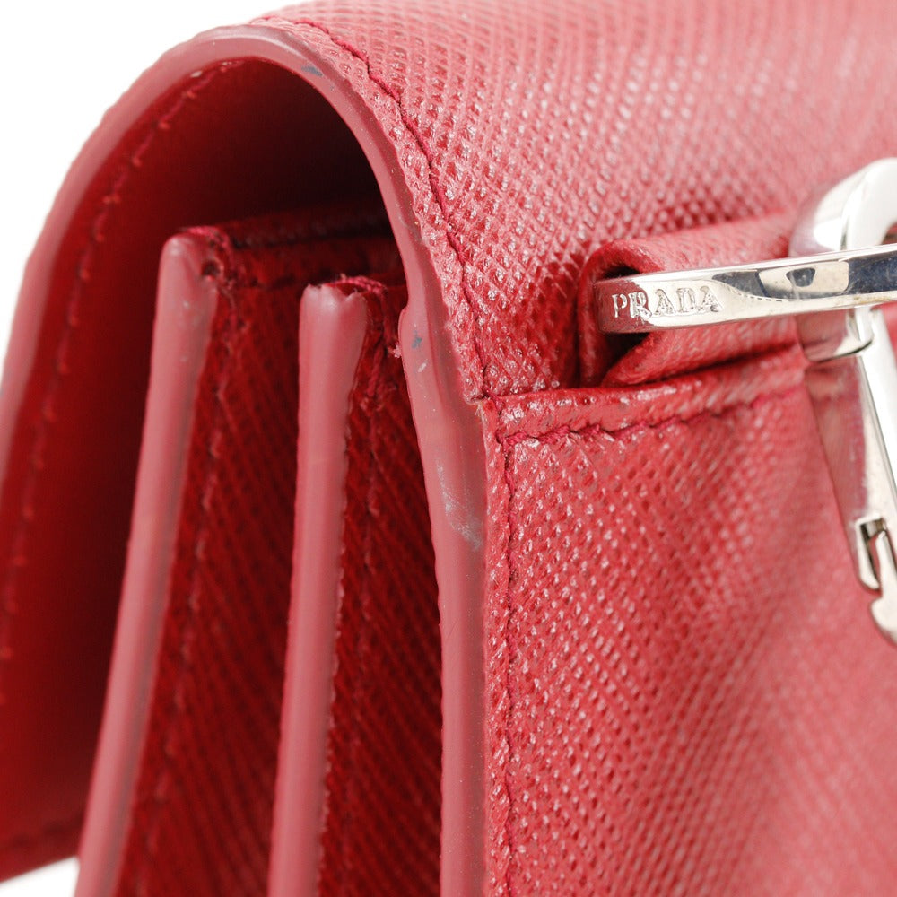 PRADA Shoulder Bag 2ZH097 Safiano Red Pochette Shoulder pouch Women Used Authentic