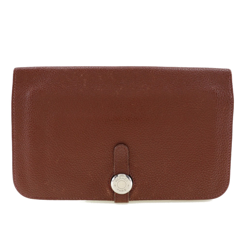 HERMES Long Wallet Purse Taurillon Clemence SilverMetal Dogon GM Women Used Authentic