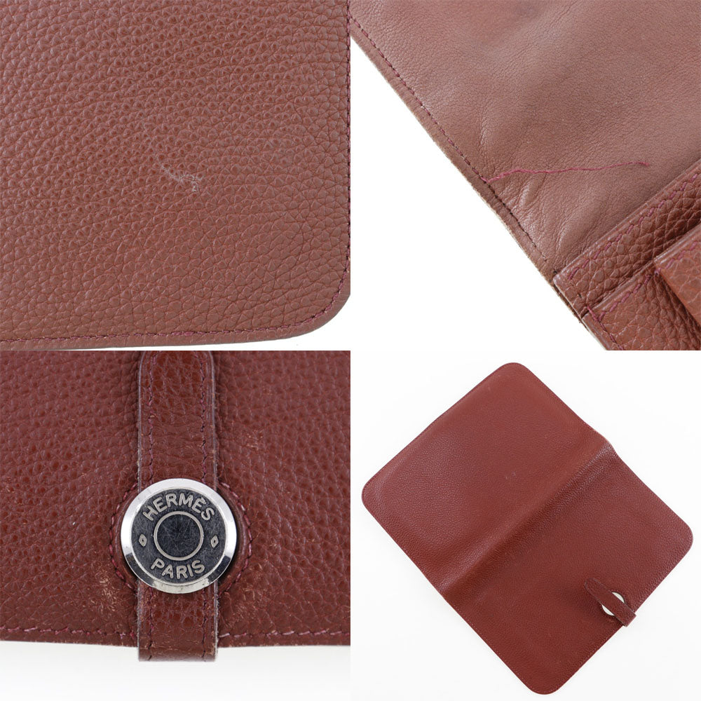 HERMES Long Wallet Purse Taurillon Clemence SilverMetal Dogon GM Women Used Authentic