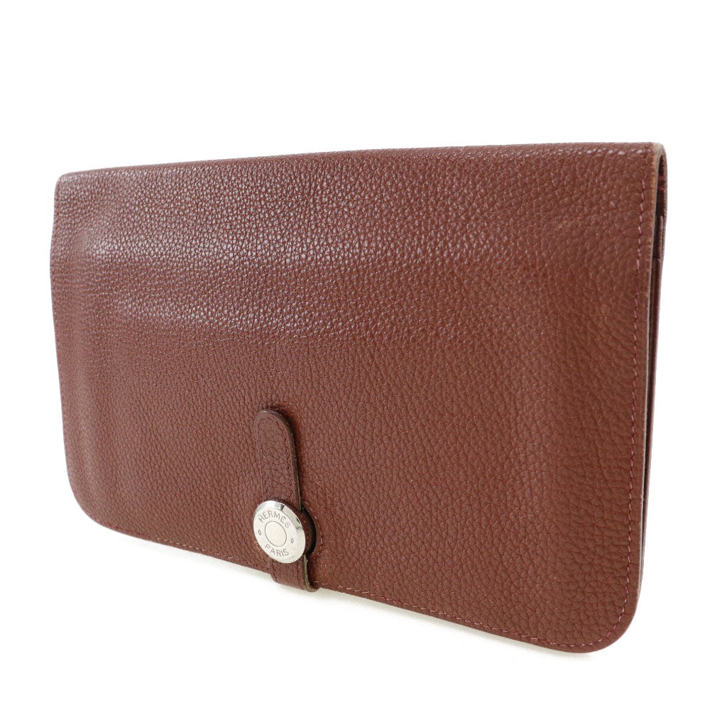 HERMES Long Wallet Purse Taurillon Clemence SilverMetal Dogon GM Women Used Authentic
