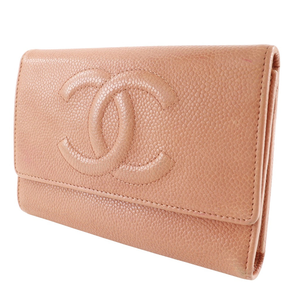 CHANEL Tri-fold wallet Caviar skin pink COCO Mark