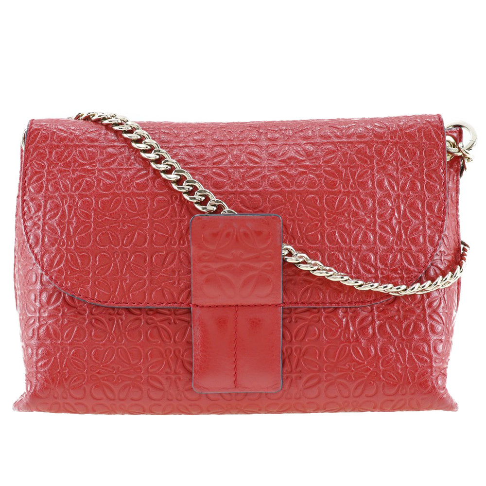 LOEWE Shoulder Bag Calfskin Red ChainShoulder Repeat anagram Avenue Women Used Authentic