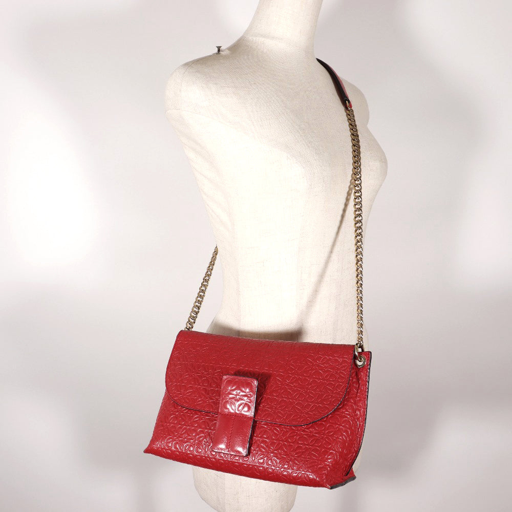 LOEWE Shoulder Bag Calfskin Red ChainShoulder Repeat anagram Avenue Women Used Authentic