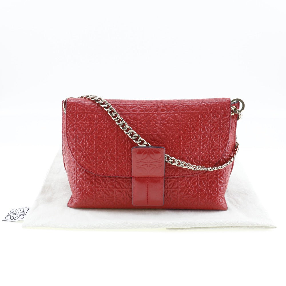 LOEWE Shoulder Bag Calfskin Red ChainShoulder Repeat anagram Avenue Women Used Authentic