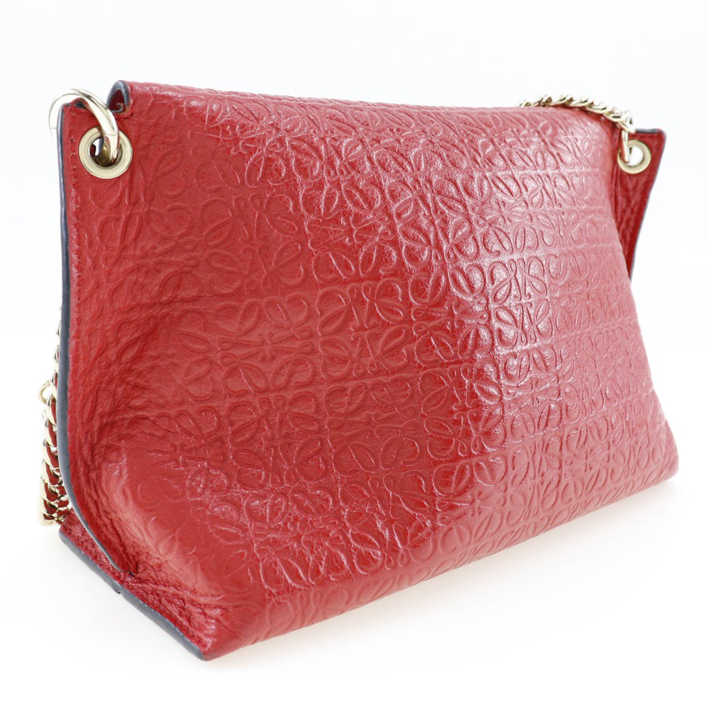 LOEWE Shoulder Bag Calfskin Red ChainShoulder Repeat anagram Avenue Women Used Authentic